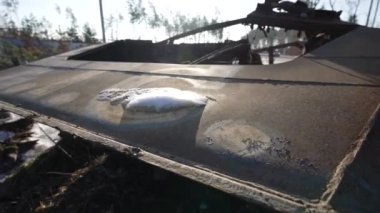 This stock video shows destroyed russian military equipment during the war in Ukraine.