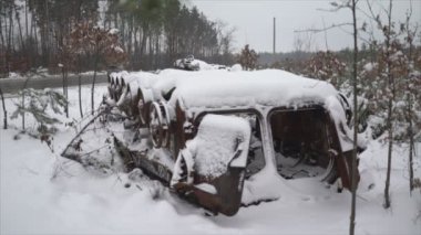 This stock video shows destroyed russian military equipment during the war in Ukraine in 8K resolution