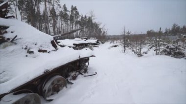 This stock video shows destroyed russian military equipment during the war in Ukraine in 8K resolution