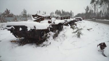 This stock video shows destroyed russian military equipment during the war in Ukraine in 8K resolution