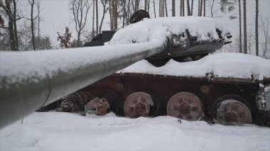 This stock video shows destroyed russian military equipment during the war in Ukraine in 8K resolution