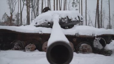 This stock video shows destroyed russian military equipment during the war in Ukraine in 8K resolution