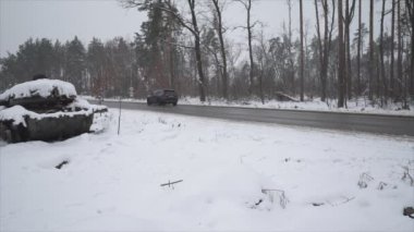 This stock video shows destroyed russian military equipment during the war in Ukraine in 8K resolution