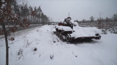 This stock video shows destroyed russian military equipment during the war in Ukraine in 8K resolution