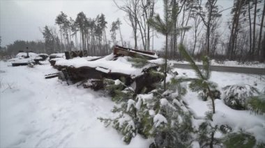 This stock video shows destroyed russian military equipment during the war in Ukraine in 8K resolution