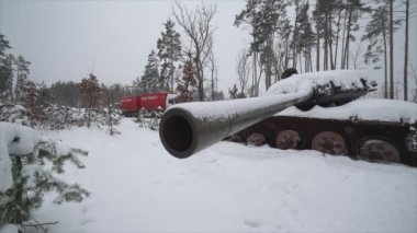 This stock video shows destroyed russian military equipment during the war in Ukraine in 8K resolution