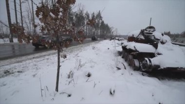 This stock video shows destroyed russian military equipment during the war in Ukraine in 8K resolution