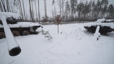 This stock video shows destroyed russian military equipment during the war in Ukraine in 8K resolution