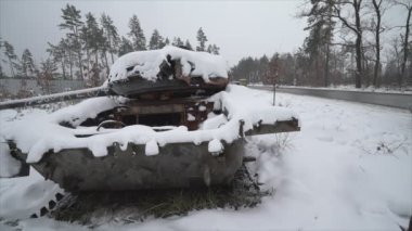 This stock video shows destroyed russian military equipment during the war in Ukraine in 8K resolution