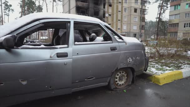 Stock Video Shows Shot Civilian Car War Ukraine Resolution — Stock Video