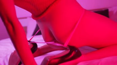 This stock video shows a woman in erotic sexy lingerie