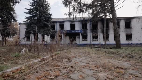 Stock Video Shows Police Station Destroyed War Ukraine Slow Motion — Wideo stockowe