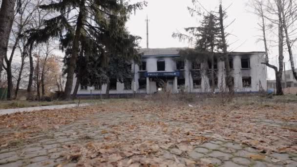 Videó Egy Rendőrőrsöt Mutat Ami Elpusztult Ukrajnai Háború Alatt Lassított — Stock videók