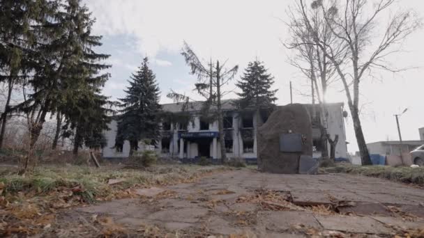 Denna Video Visar Polisstation Förstörd Kriget Ukraina Slow Motion — Stockvideo