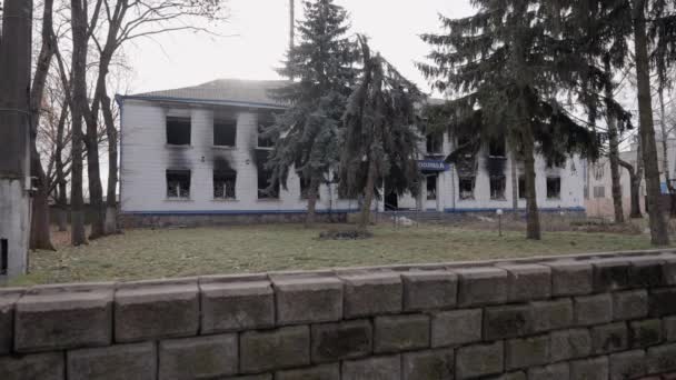 Этом Видео Показан Полицейский Участок Разрушенный Время Войны Украине Замедленного — стоковое видео