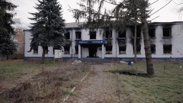 Stock Video Shows Police Station Destroyed War Ukraine Slow Motion — Vídeo de Stock