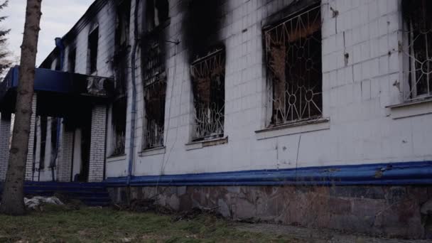 Stock Video Shows Police Station Destroyed War Ukraine Slow Motion — Video Stock