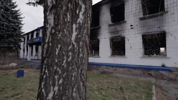 Этом Видео Показан Полицейский Участок Разрушенный Время Войны Украине Замедленного — стоковое видео