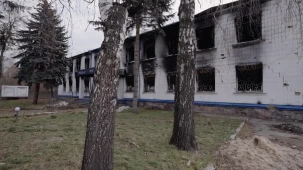 Stock Video Shows Police Station Destroyed War Ukraine Slow Motion — Vídeos de Stock