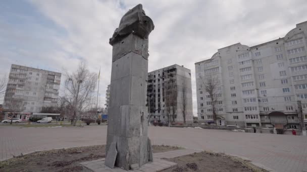 Nagranie Pokazuje Przestrzelony Pomnik Tarasa Szewczenki Borodyance Ukrainie — Wideo stockowe