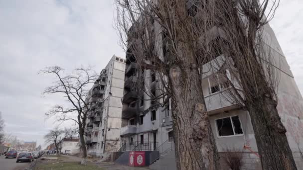 Stock Slow Motion Video Shows War Torn Building Borodyanka Ukraine — Stok video