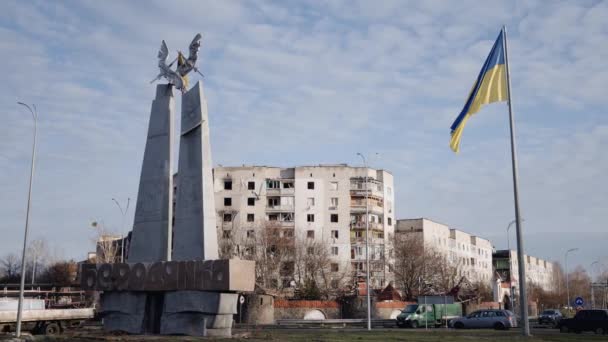 Denne Stock Slow Motion Video Viser Krigshærget Bygning Borodyanka Ukraine – Stock-video