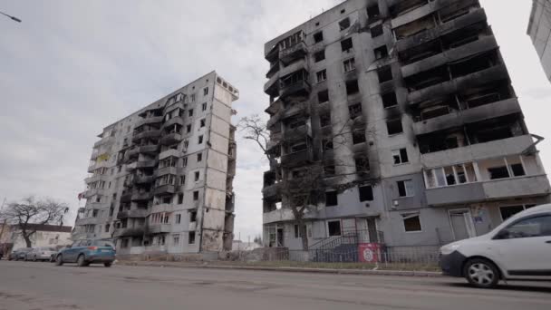 Denna Video Visar Krigshärjad Byggnad Borodyanka Ukraina — Stockvideo