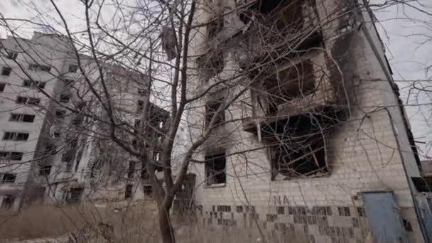 Stock Slow Motion Video Shows War Torn Building Borodyanka Ukraine — Wideo stockowe
