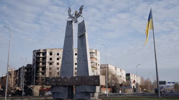 Stock Slow Motion Video Shows War Torn Building Borodyanka Ukraine — Vídeo de stock