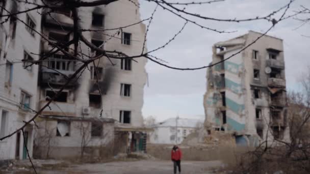 Stock Slow Motion Video Shows War Torn Building Borodyanka Ukraine — Vídeo de Stock