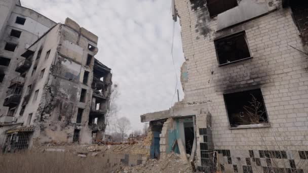 Stock Slow Motion Video Shows War Torn Building Borodyanka Ukraine — Video Stock