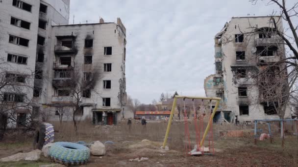 Stock Slow Motion Video Shows War Torn Building Borodyanka Ukraine — ストック動画