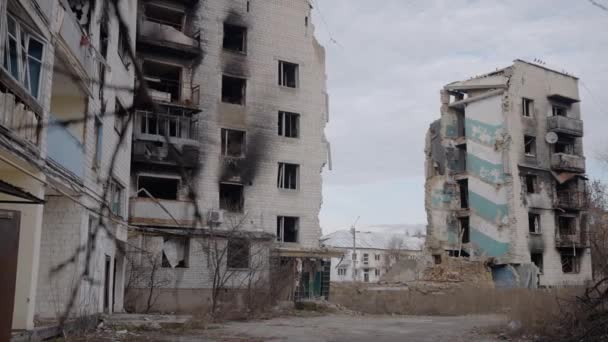 Stock Slow Motion Video Shows War Torn Building Borodyanka Ukraine — Video Stock