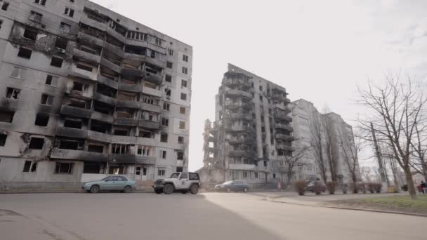 Stock Slow Motion Video Shows War Torn Building Borodyanka Ukraine — Stock video