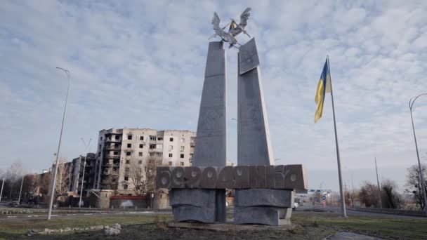 Stock Slow Motion Video Shows War Torn Building Borodyanka Ukraine — ストック動画