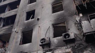 This stock slow motion video shows a war-torn building in Borodyanka, Ukraine