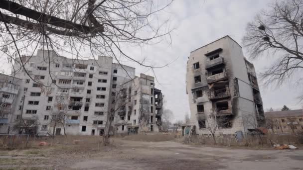 Toto Video Zachycuje Válkou Poničenou Budovu Borodyance Ukrajině — Stock video