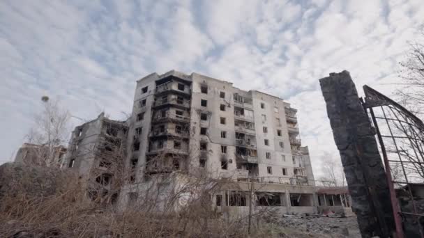 Stock Slow Motion Video Shows War Torn Building Borodyanka Ukraine — Stock videók