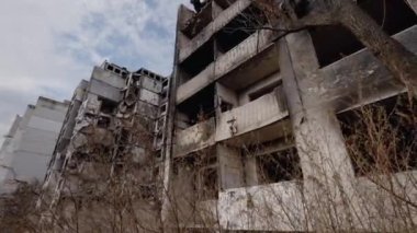 This stock slow motion video shows a war-torn building in Borodyanka, Ukraine