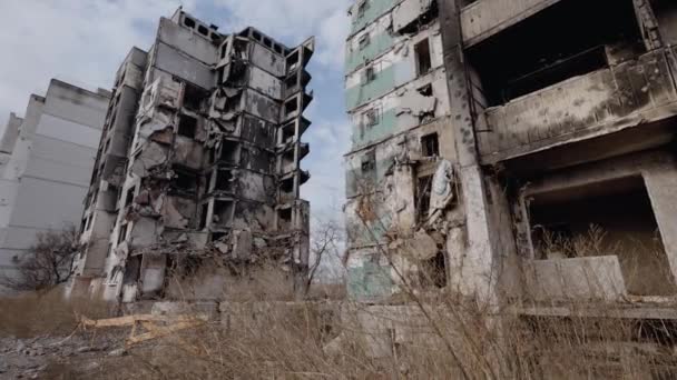 Stock Slow Motion Video Shows War Torn Building Borodyanka Ukraine — Video