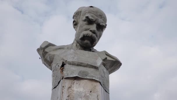 Nagranie Pokazuje Przestrzelony Pomnik Tarasa Szewczenki Borodyance Ukrainie — Wideo stockowe