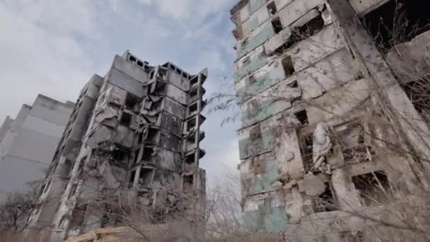 Este Vídeo Mostra Edifício Devastado Pela Guerra Borodyanka Ucrânia — Vídeo de Stock