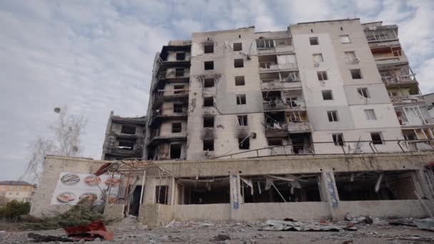 Este Video Muestra Edificio Devastado Por Guerra Borodyanka Ucrania — Vídeo de stock