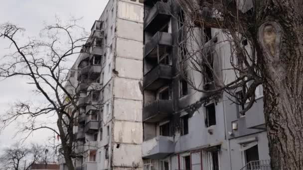 Cette Vidéo Montre Bâtiment Déchiré Par Guerre Borodyanka Ukraine — Video