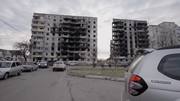 Toto Video Ukazuje Válkou Poničenou Budovu Borodyance Ukrajině — Stock video