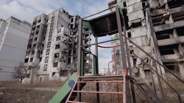 Toto Video Ukazuje Válkou Poničenou Budovu Borodyance Ukrajině — Stock video