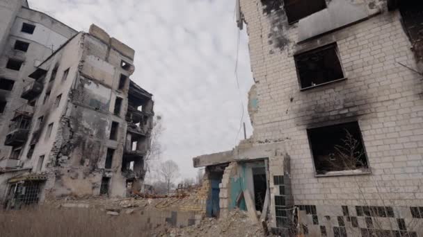 Cette Vidéo Montre Bâtiment Déchiré Par Guerre Borodyanka Ukraine — Video