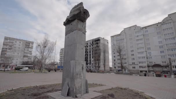Este Vídeo Mostra Monumento Taras Shevchenko Borodyanka Ucrânia Durante Guerra — Vídeo de Stock