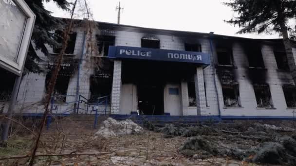 Nagranie Pokazuje Posterunek Policji Zniszczony Podczas Wojny Ukrainie — Wideo stockowe