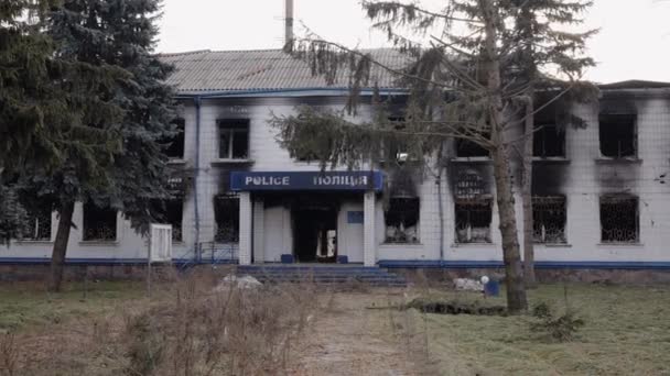 Stock Video Shows Police Station Destroyed War Ukraine — Vídeo de Stock